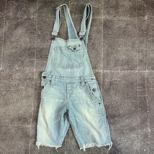 Women's Vintage Y2K True Religion USA Blue Overall Denim Bib Jean Shorts Sz 28